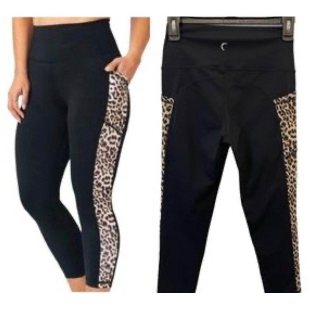 Zyia Active Leopard Pocket Brilliant Hi-Rise Capri Leggings Black Size 8-10 NEW‎